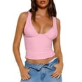 thumbnail image 1 of Haut Aguichant Ajusté Sans Manches Col en V Couleur Unie pour Femmes, 1 of 6