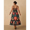 thumbnail image 3 of Dark Green Womens Floral Print Maxi Dress With Spaghetti Straps And Embroidered Detail, 3 of 6