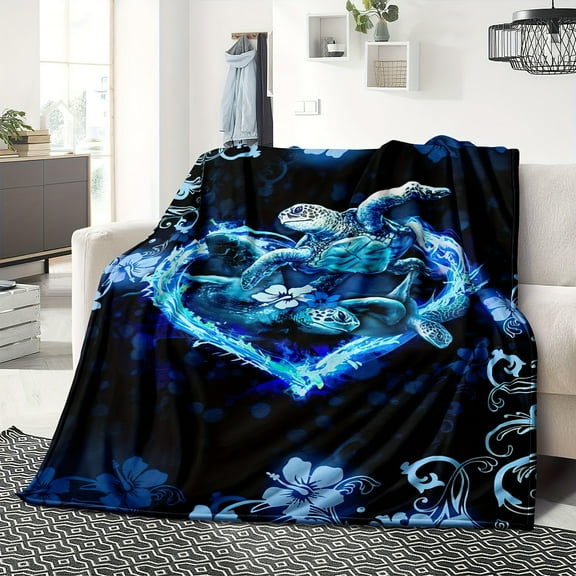 1pc Sea Turtle Throw Blanket, Bohemian Cover Blanket, Blue Bed Blanket, Animal Sofa Blanket, Gift Blanket For Couch Bed Sofa Office Camping