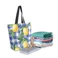 thumbnail image 2 of FORMRS Womens Canvas Tote Bag with Zipper Inner Pocket Shoulder Handbag, Blue Plaid Lemon, 2 of 7
