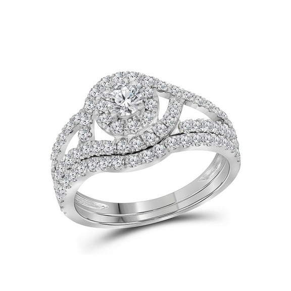 14kt White Gold Womens Round Diamond Split-shank Halo Bridal Wedding Engagement Ring Band Set 1-1/4 Cttw