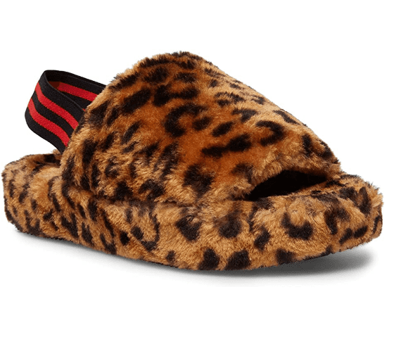 Steve Madden Women's Fluff Slippers, Leopard, Size: 5, Brown