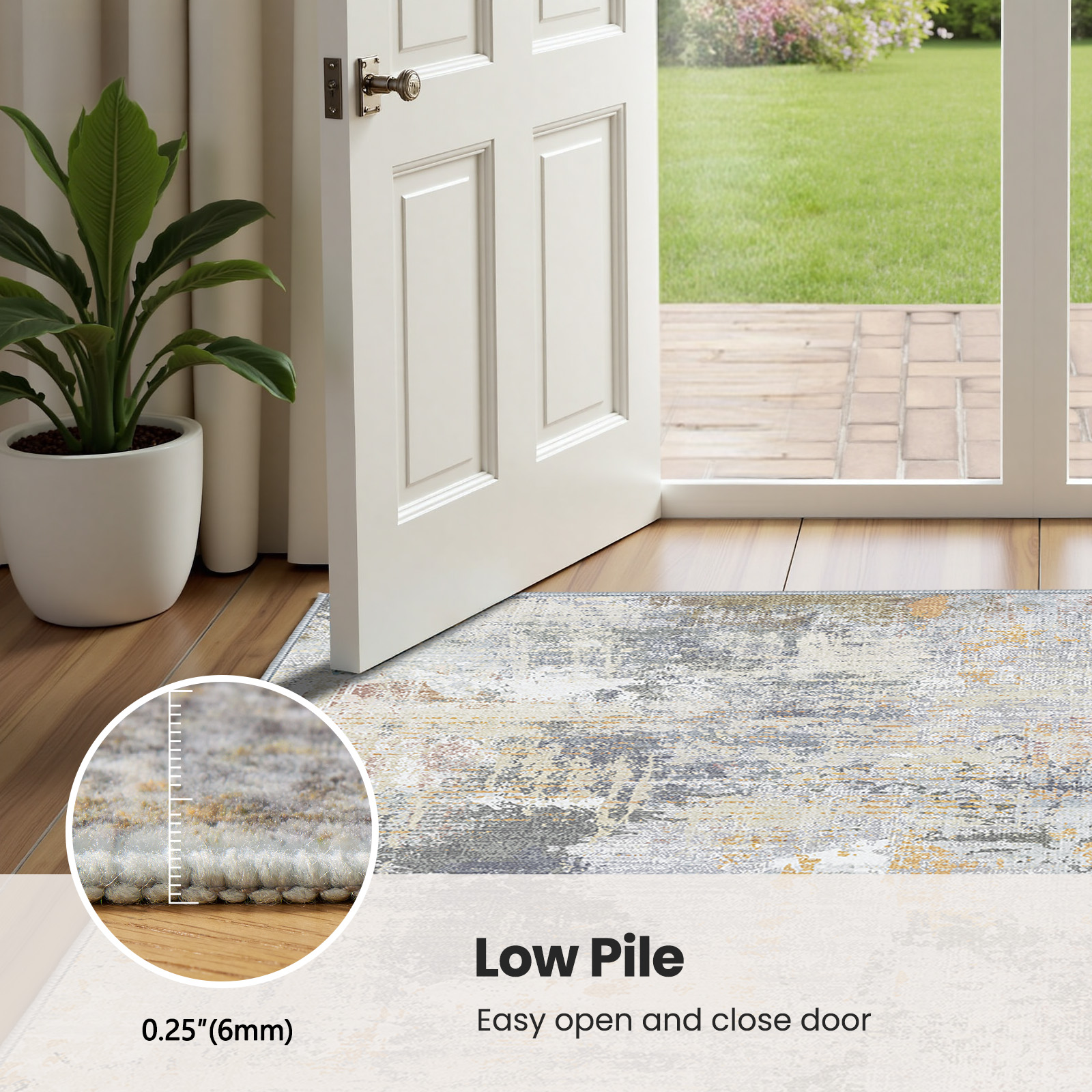CHITOOMA 6'x9' Area Rugs for Living Room, Machine Washable Abstract Distressed Rugs Indoor Neutral Carpet Rugs for Bedroom Dining Room Office with Non-Slip Backing, Stain Resistant Non-Shed