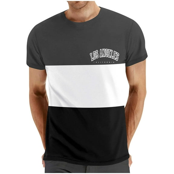 NoxwB Men's Colorblock LOS ANGELES Letter Printed T-Shirts Lighweight Comfy Regular Fit Crewneck Short Sleeve Pullover Tees Casual Fitness Sport Blouse Dark Gray XL