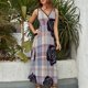 thumbnail image 2 of Vestido De Noche De Lujo Sin Mangas Para Mujer, Geometric Grid Vestido De Fiesta, 2 of 5