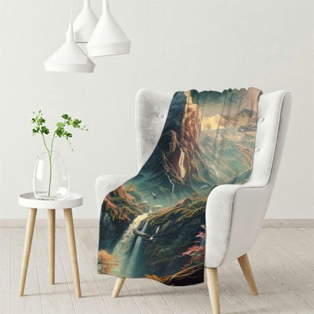 Erxjss Tranquil Lake and Mountains Blanket - Serene Lake and Mountain Views, Warm and Cozy, Suitable for Sofa & Bed, Perfect Flannel Fleece Blanket, Unique Gift Choice White