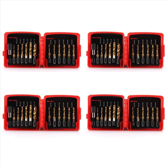 Juego de Brocas de Taladro Combinadas de Titanio, 52 Piezas, Juego de Brocas Métricas Y SAE para Roscar Roscas, Roscado, Desbarbado