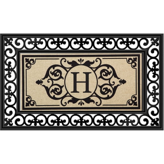 Evergreen Flag Seasonal Sassafras Interchangeable Mat and Tray Cambridge Monogram Burlap , Letter H
