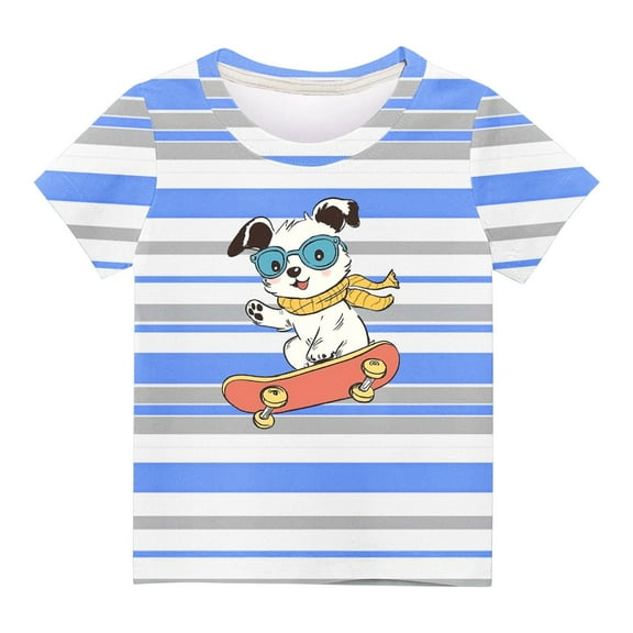 Kids Striped Shirts for Girls Boys Summer Short Sleeve Casual Tops Lightweight Comfy Graphic Tees Cute T Shirt, Blue, 5 Years