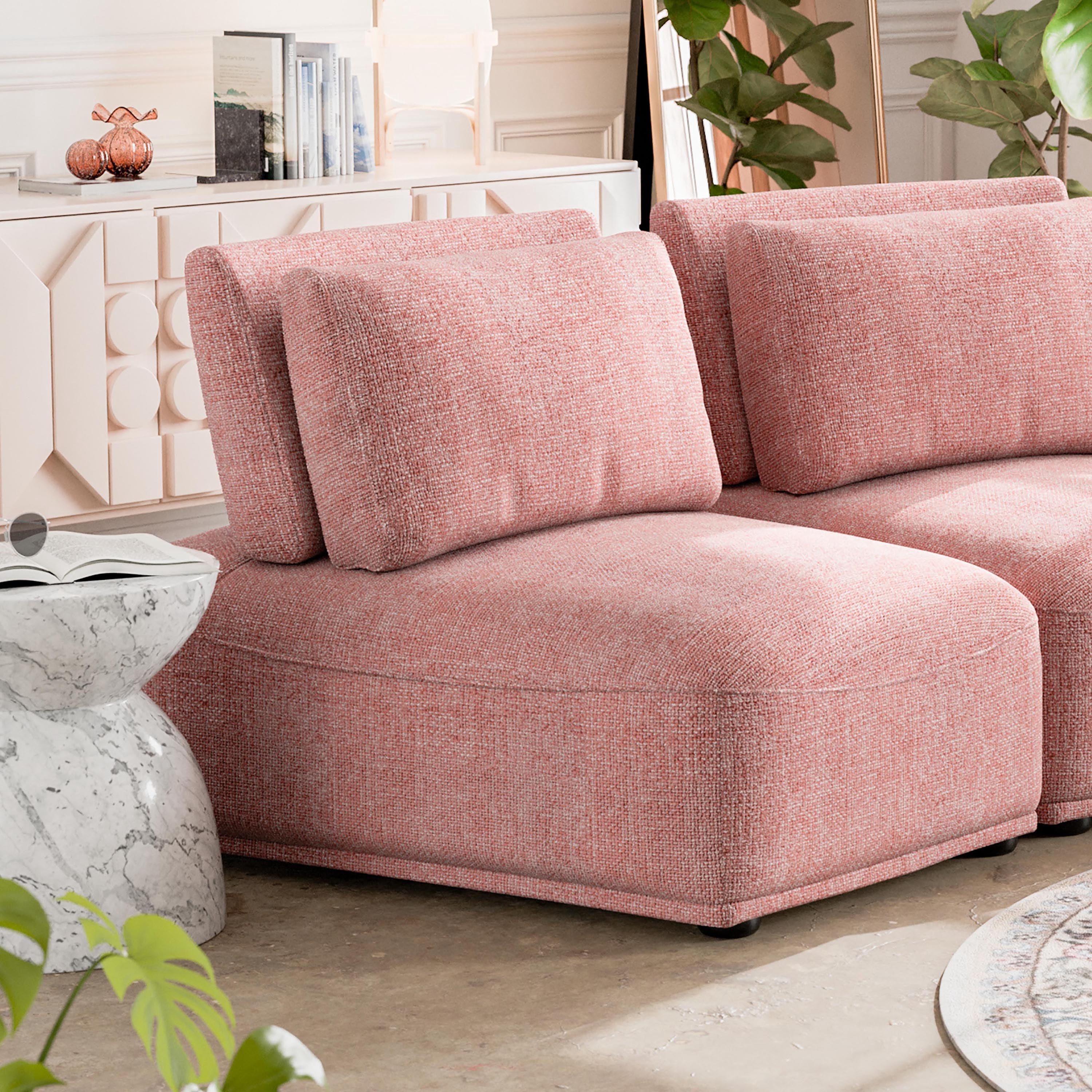 Furniture of America Tatiana Modern Fabric Modular Curved Armless Indoor Chair with Adjustable Backrest, Pink