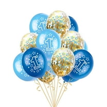 Masteelf 15pcs 12 Inches Latex Balloons Printed Inflatable Balloons Baby Shower 1 Year Old Birthday Party Decoration Balloons Sets (Blue   Golden, with a Roll of Random Color Ribbon)