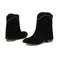 thumbnail image 5 of Wensltd Fall Shoes for Women Fashion Casual Trendy Winter Chunky Heel Tassel Suede Ankle Boots Black, 5 of 8