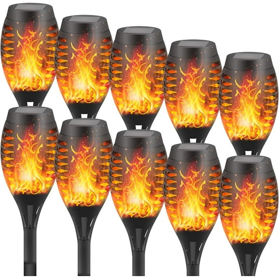 Baokaler Solar Lights Outdoor with Flickering Flame, 10 Pack LED Solar Flame Torch Lights, Waterproof Solar Lights for Lawn Patio Yard Garden Pathway Xmas Decoration
