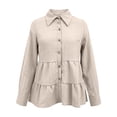 thumbnail image 6 of ClodeEU Womens Long Sleeve Collar Button Peplum Shirts Tops,Cute Trendy Tunic Blouses Beige,Womens Plus M, 6 of 6