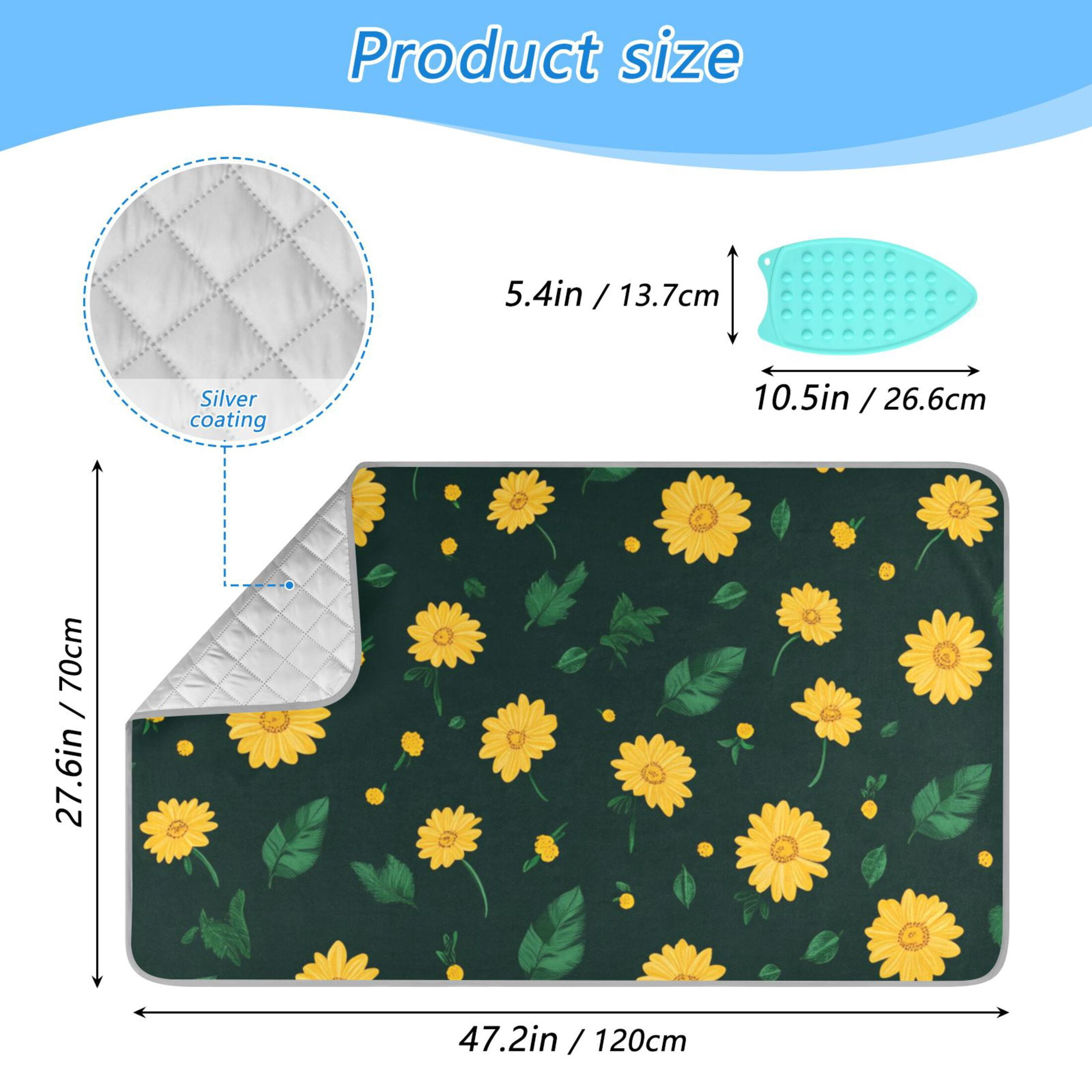 Yellow Sunflower on Dark Ironing Mat Blanket for Table Top Travel Portable Ironing Board Pad 47.2x27.6 Inch