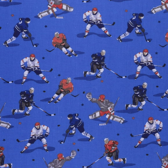 Mook Cotton Hockey Players Royal, Fabric by the Yard