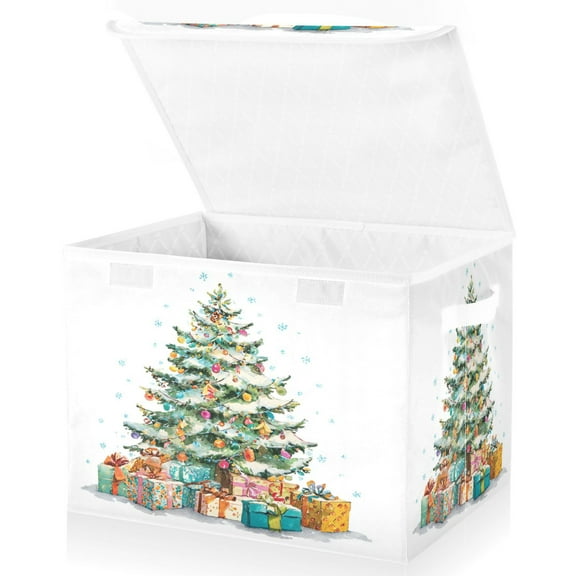Wobogo Christmas Tree Gifts Large Collapsible Storage Box Flip Lid Fabric Decorative Organizer Container Basket with Handles 16.5×12.6×11.8in