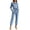 Light Blue, variant on Kctiaxy Jeans for Women Long Sleeve Turndown Collar Belt Ties Denim Jumpsuits Solid Slim Fits Joggers