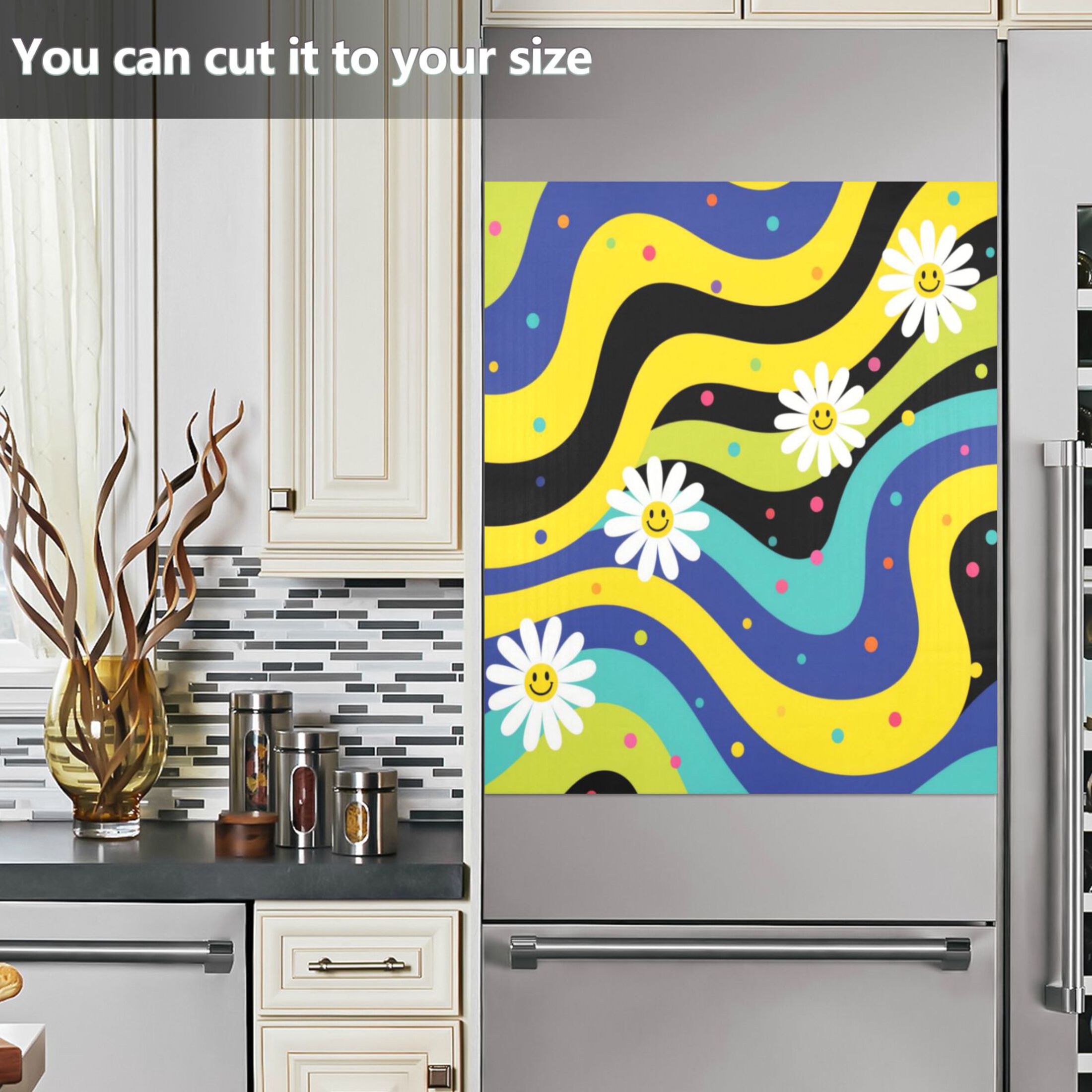 Dishwasher Magnetic Refrigerator Magnet Cover Sticker Home Decorative 23"x26" Daisies on Yellow-blue Background