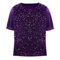 thumbnail image 3 of Jinhomg Sequin Tops for Women Sparkly Glitter Velvet Patchwork Party Shirts Plus Size Casual Short Sleeve Crew Neck Blouse Holiday Cocktail Party Night Wear Limited Time Prime Day Summer Purple XL, 3 of 6