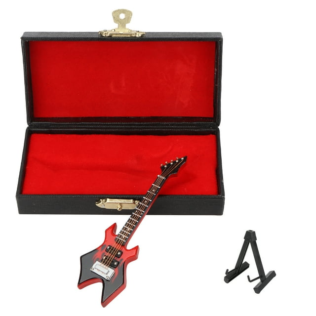 Modelo de bajo Modelo de guitarra de simulación de madera en miniatura Adornos de instrumentos musicalesRojo