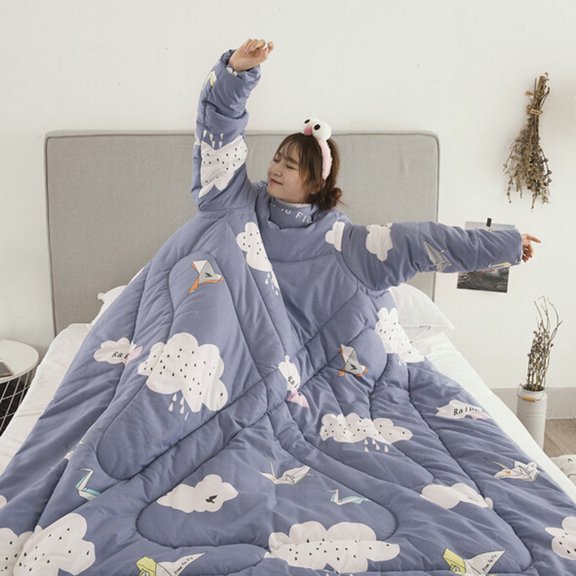 KYWHSGABRSBedding Sets Multifunction Lovers Winter Warm Long Sleeve O-Neck Suit Print Thicken Blanket