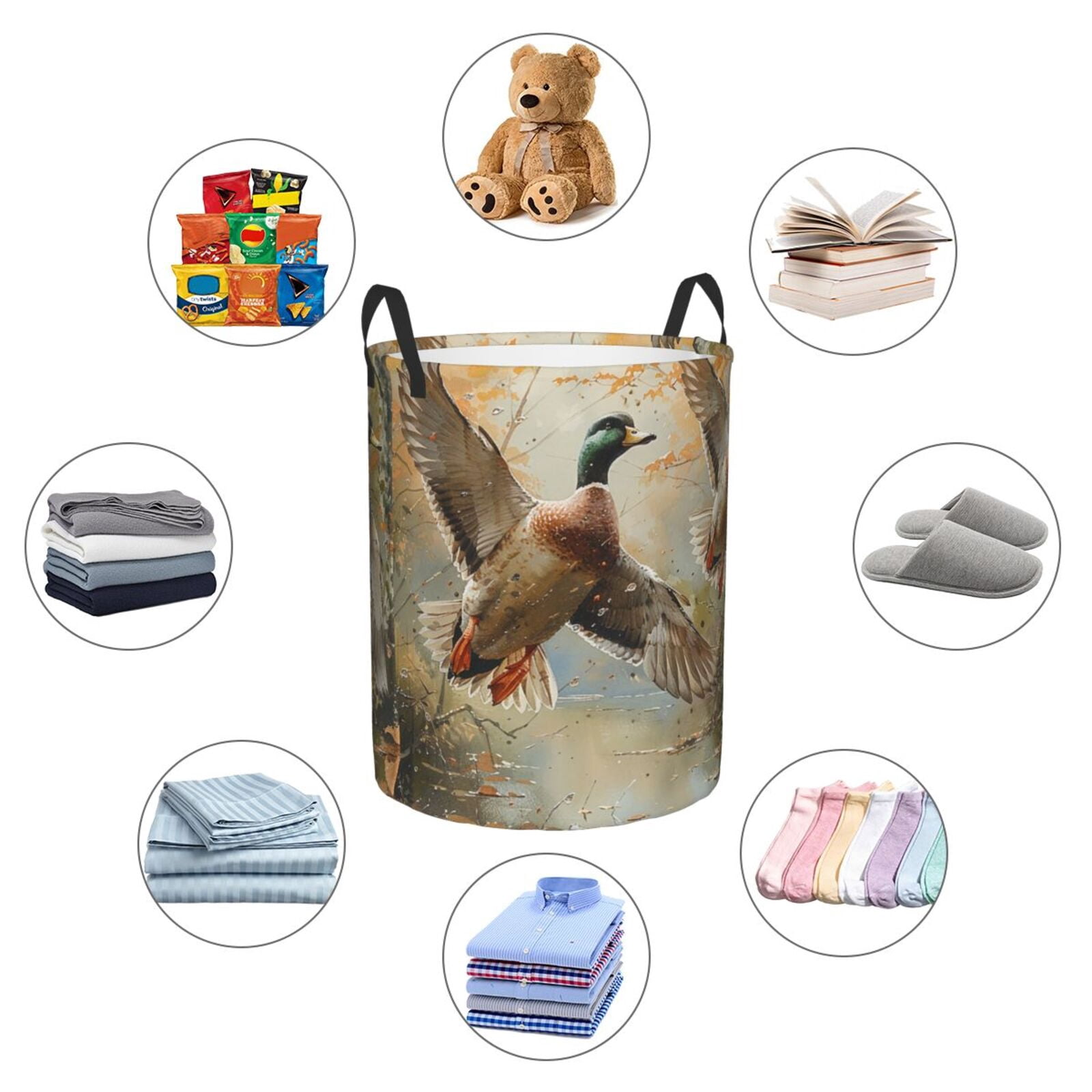 Mallards Duck Cute Hunting Vintage Foldable Laundry Hamper with Handle Storage Basket for Clothes Toys & Organizing