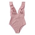 thumbnail image 2 of Neinkie Women One Piece Swimsuit V-Neck Ruffle Bathing Suit Padded Monokini, 2 of 7