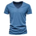 thumbnail image 1 of Camiseta 100% de algodón para hombre, camisetas con cuello en V de diseño a la moda, camisetas sólidas ajustadas, camisetas para hombre, camisetas de manga corta para hombre, 1 of 5