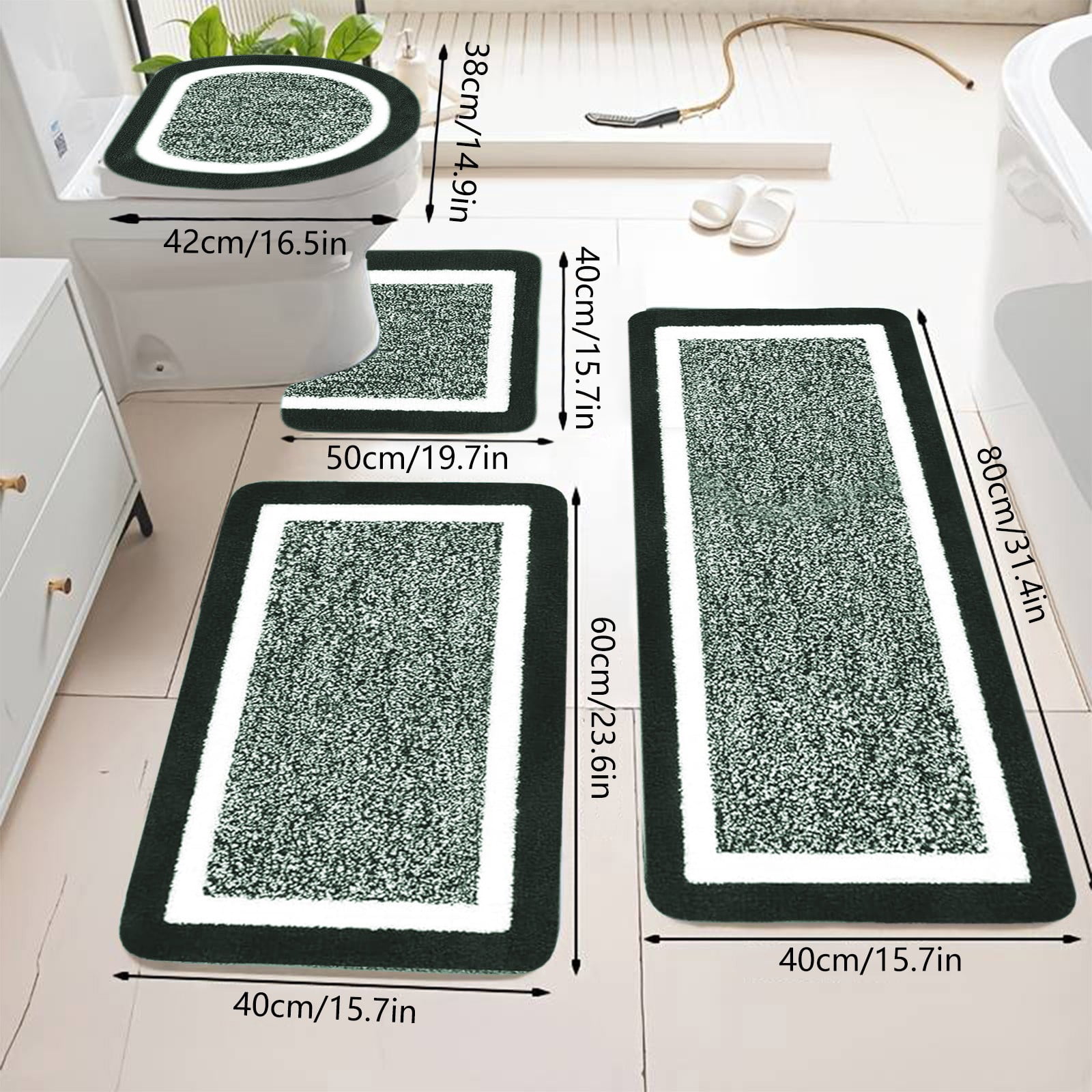 Tuvgenk Non Slip Bathroom Rugs Set Absorbent 4 Piece Toilet Rugs Large Sage Green Bathroom U Shaped Floor Mats for Shower