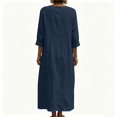thumbnail image 4 of Linen Dresses for Women 3/4 Sleeve Loose Casual V Neck Lightweight Flowy Long Maxi Dress Vacation Beach Dress, 4 of 7