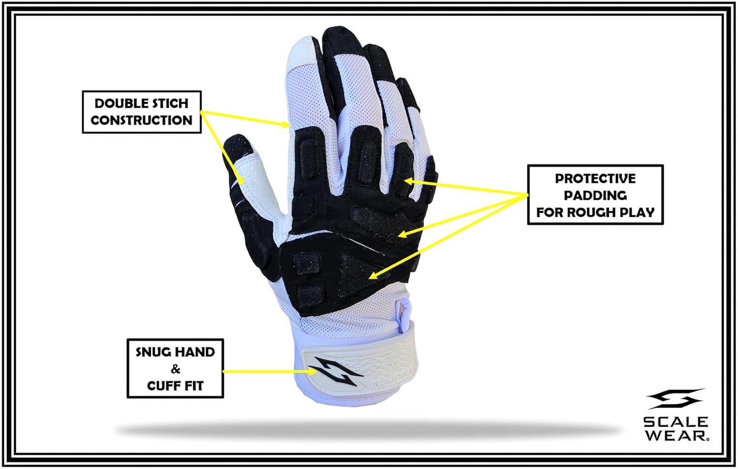 Stealth Football Lineman Gloves White, Battle College Lineman, Be a Villain Not a Joker with Padded Protection, Youth, Kids, Men, Boys, Small to XXL Sizes
