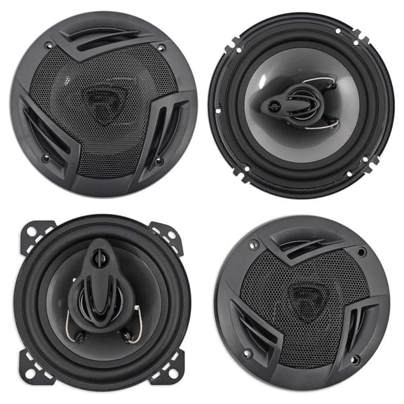 Rockville RV6.3A RV4.3A RV6.3A 6.5" and RV4.3A 4" 3-Way Car Speakers Package 1250W Total 1250 Watts Peak Power Black