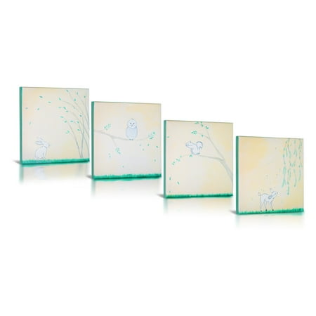 Forest Friends Canvas - Green Frog Forest Friends 4 Piece Canvas Gallery Wrapped Art