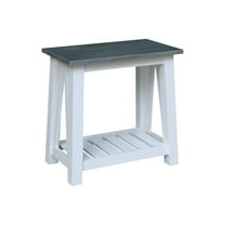 Surrey Solid Wood Side Table with Shelf in White/Heather Gray