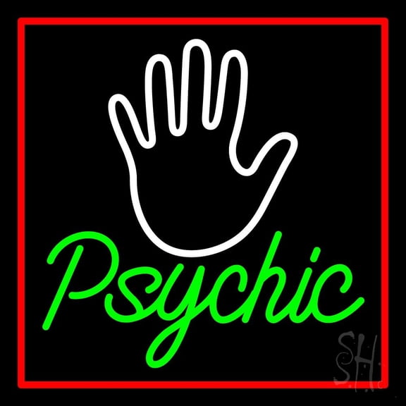 Green Psychic With Red Border LED Neon Sign 24" Tall x 24" Wide - inches Black Square Cut Acrylic Backing, with Dimmer - Bright and Premium built indoor LED Neon Sign for Storefront.