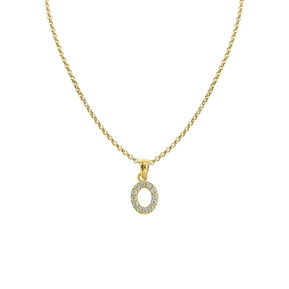 Genuine 14k Yellow Gold 0.59" Cubic Zirconia CZ Initial Letter O Pendant Necklace 16", 18", 20", 22" Trendy Charm Initial Necklaces for Women