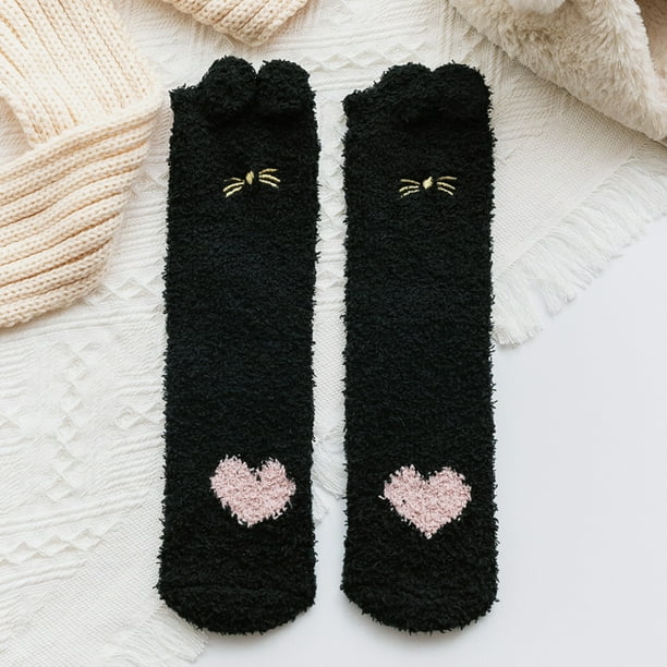 Calcetines para mujer, bordados, de felpa, informales, de poliéster