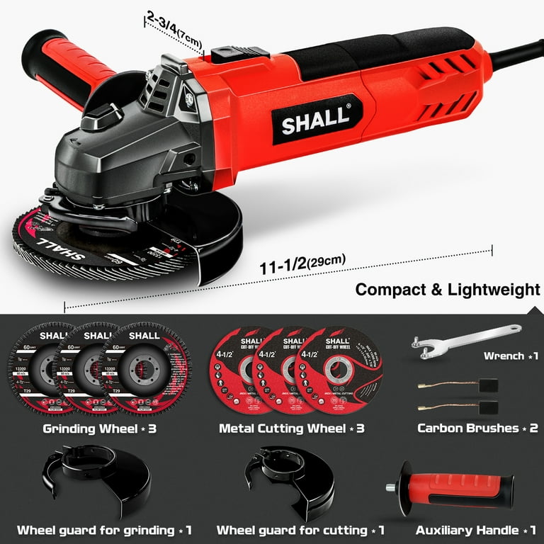 SHALL Angle Grinder Tool 7.5Amp 4-1/2 Inch, 6-Variable-Speed Grinders Power  Tools, Electric Metal Grinder 12000 RPM w/ 2 Safety Guards, Cutting Wheels,  Flap Discs, Non-Slip Handle for Metal/Wood 