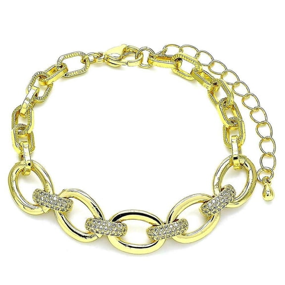 14k Gold Plated Bracelet 6.5"   2" Extension Chain Oval Links With Cz