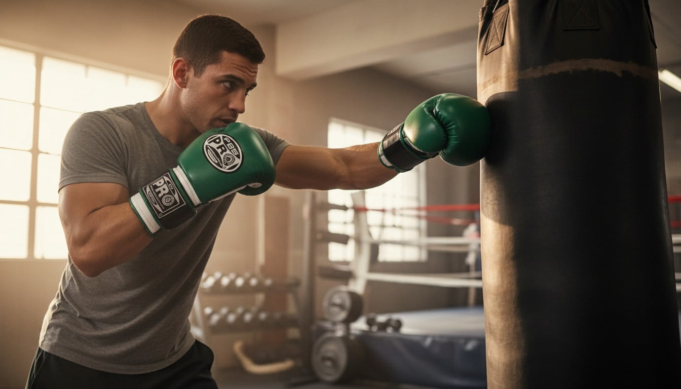 ProBoxing® Leather Boxing Gloves – (Green & Black) (14oz) Training Boxing Gloves for Boxing, MMA, Muay Thai & Sparring – Durable Genuine Leather, Wrist Support, Impact Protection