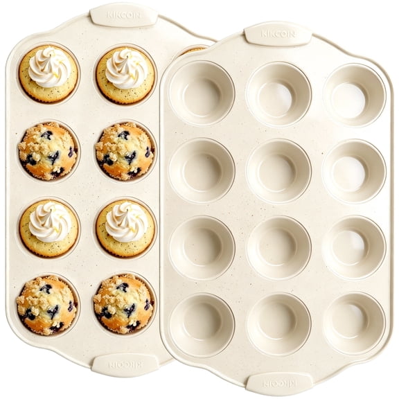 Kikcoin 2 Pack Muffin Pan Set, 12-Cup Non-stick Cupcake Pan, Carbon Steel Baking Pans Oven Safe up to 446℉