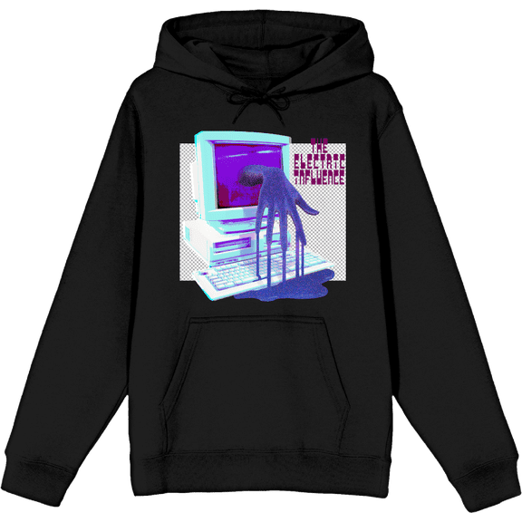 Low Poly Y2K Trend The Electric Influence Adult Black Long Sleeve Hoodie-Medium