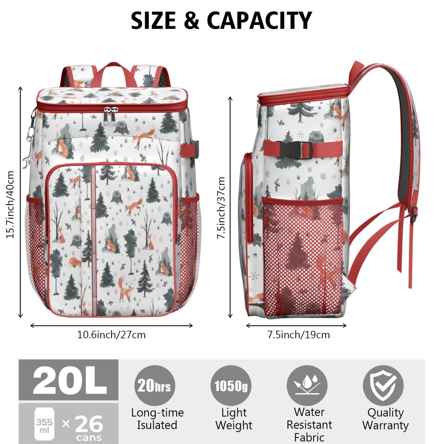 Travel Cooler Bag - Multicolor Christmas Forest Pattern Camping Beer Cooler Backpack with Bottle Opener- Waterproof Insulated Picnic Backpacks - Cooler Bag for Beach