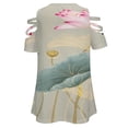thumbnail image 5 of Chinese Lotus Womens Summer V Neck Zipper Top Short Sleeve T Shirt Off Shoulder Top Casual Classy Loose Shirts, 5 of 7