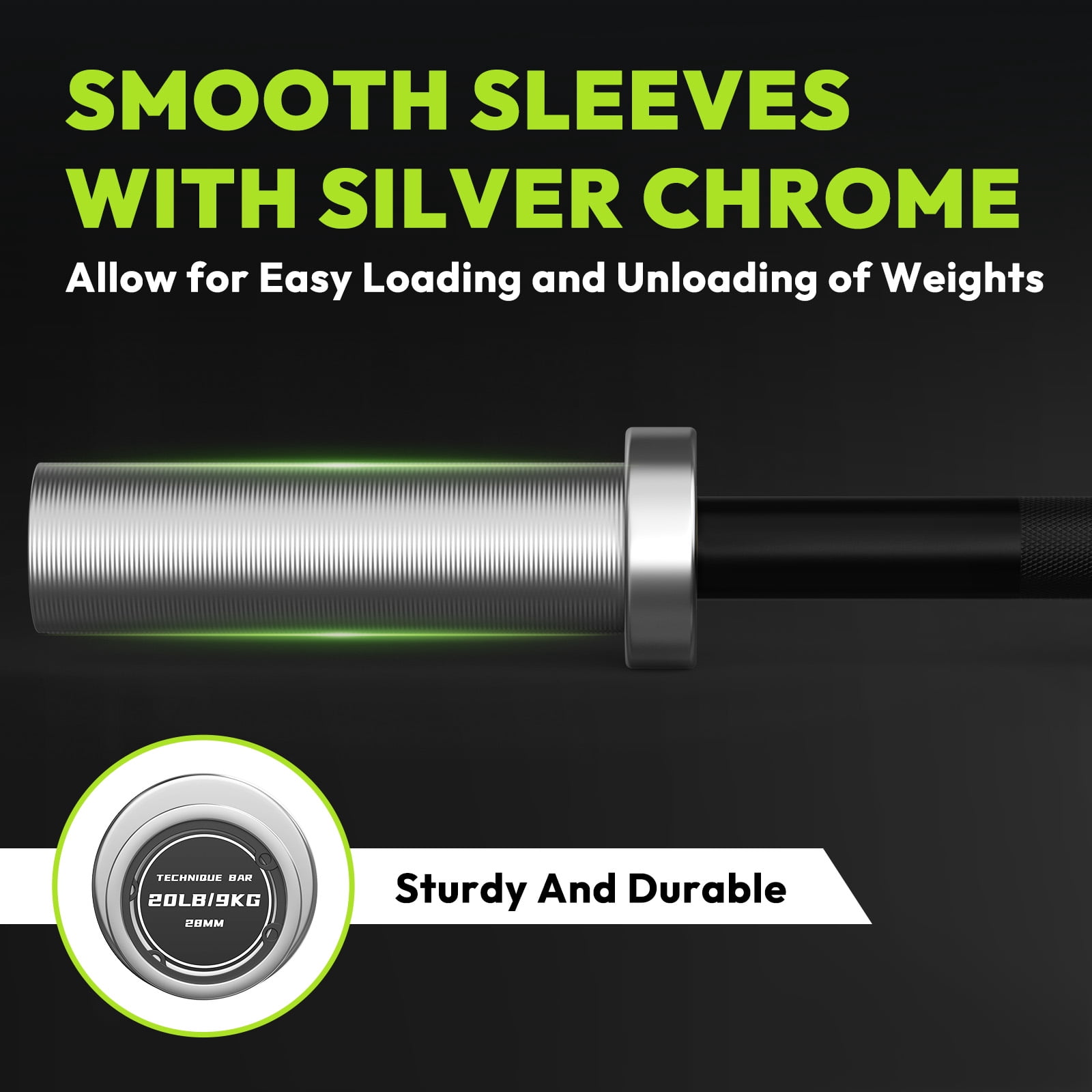 HANDBODE Olympic Barbell Bar 4 ft Weightlifting Bar for Powerlifting, Bench Press, Deadlift, Squat - 500 lb Capacity, Home & Gym Strength Training, Black & Silver
