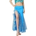 thumbnail image 3 of QATAINLAV Belly Dance Skirt for Women Mesh Side Split Long Skirts Sequin Mermaid Bodycon Wrap Hip Skirt Blue, 3 of 6