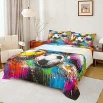 Feelyou Cartoon Football Print Twin Sheet Sets, Fashion Splatter Artwork Twin Fitted Sheet, Teens Kids Girls Boys Flat Sheet, Lightweight Room Decor, 3pcs