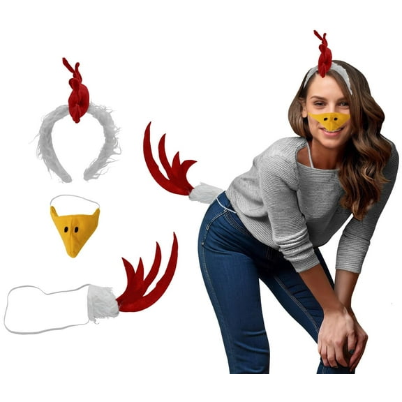 Nicky Bigs Novelties White Rooster Chicken Costume Kit Headband Tail Beak Nose Costume Accessory Set