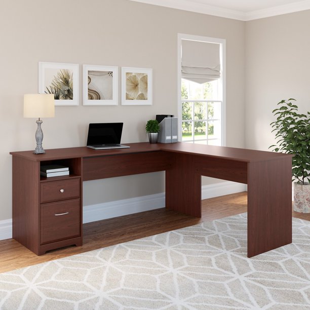 Bush Furniture Cabot 72W L Shaped Computer Desk with Drawers in Harvest